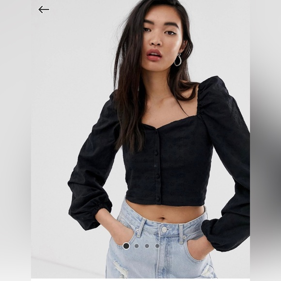 NWT Stradivarius Chambray Square Neck Long Sleeve Crop Top Size S - Picture 7 of 8